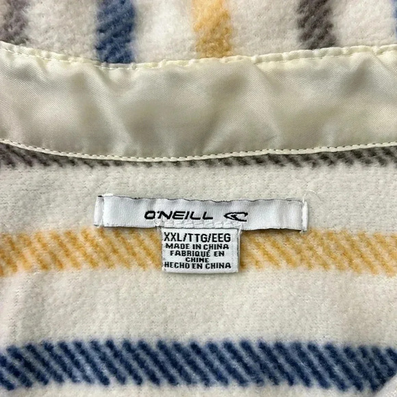 O'Neill Women's Polar Fleece Button Up Shirt Jacket Size XXL Yellow Blue Striped - Picture 7 of 13